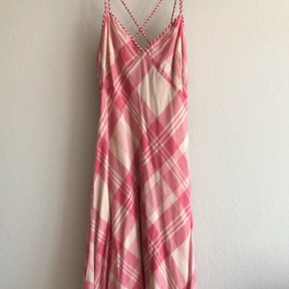 Polo Ralph Lauren Pink and Cream Maxi Length Plaid Dress Size 12 - Picture 4 of 7